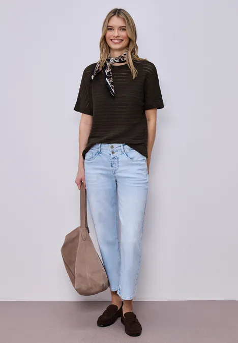 T-Shirt mit Rundhals und Struktur espresso brown T-Shirt mit Rundhals und Struktur espresso brown