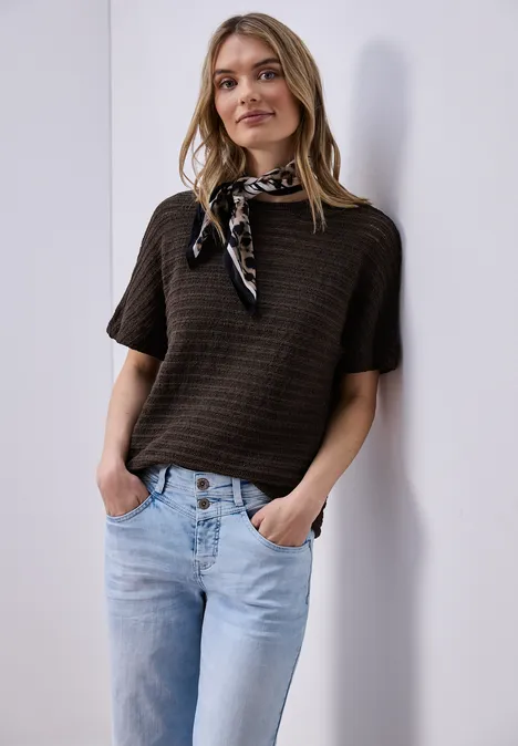 T-Shirt mit Rundhals und Struktur espresso brown T-Shirt mit Rundhals und Struktur espresso brown