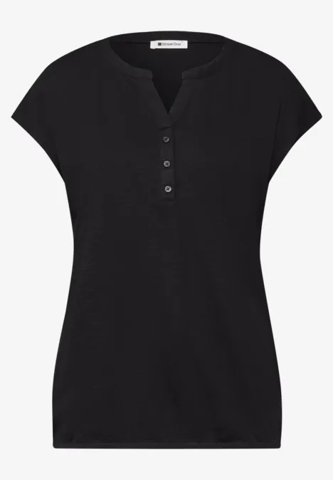 Dropped Shoulder Shirt mit Split Neck Black