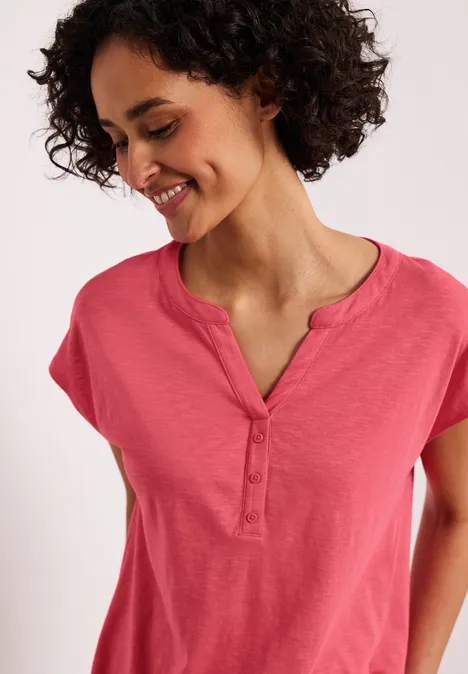 Dropped Shoulder Shirt mit Split Neck striking coral