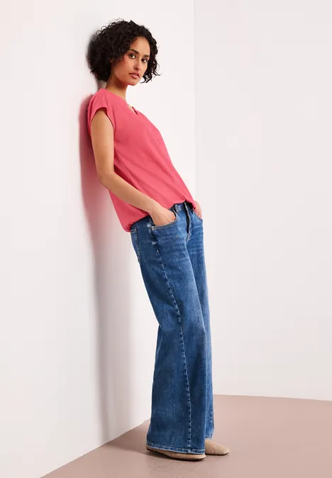 Dropped Shoulder Shirt mit Split Neck striking coral