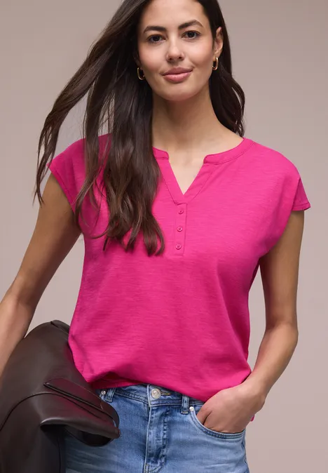 Dropped Shoulder Shirt mit Split Neck magenta dream