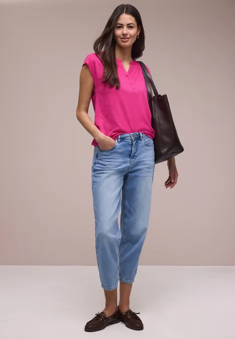 Dropped Shoulder Shirt mit Split Neck magenta dream