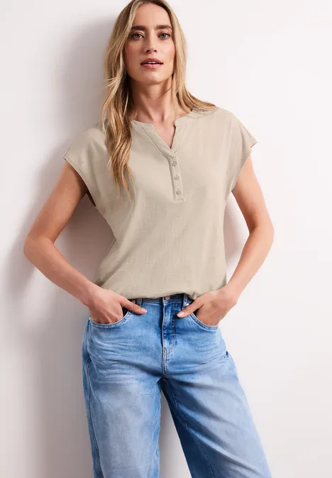 Dropped Shoulder Shirt mit Split Neck clay sand