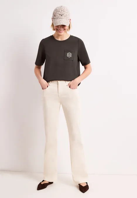 T-Shirt mit Rundhals und Deko-Detail espresso brown