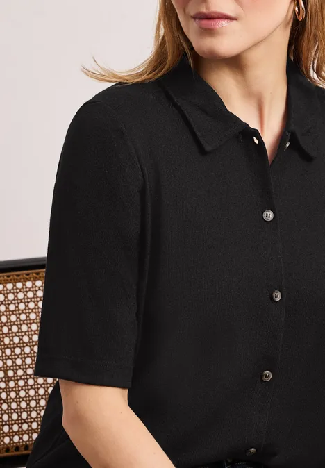 Kurzarm Shirt mit Knopfleiste Black