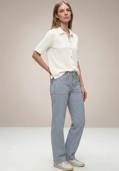 Koszula z krótkim rękawem i listwą guzikową off white