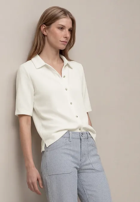 Koszula z krótkim rękawem i listwą guzikową off white
