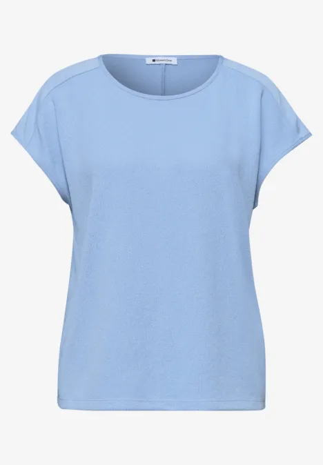 Shirt met boothals en schouderdetails drift blue Lichtblauw simpel dames T-shirt met korte mouwen en ronde hals