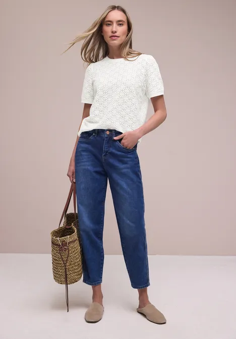 Koszulka z krótkim rękawem i okrągłym dekoltem z koronki off white