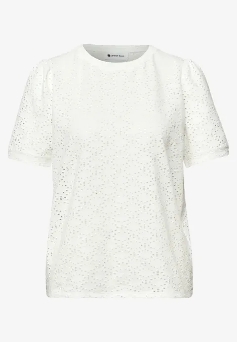 Koszulka z krótkim rękawem i okrągłym dekoltem z koronki off white