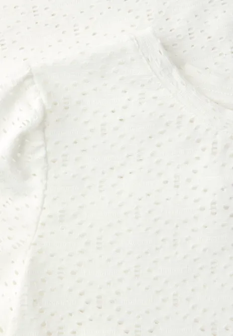 Koszulka z krótkim rękawem i okrągłym dekoltem z koronki off white