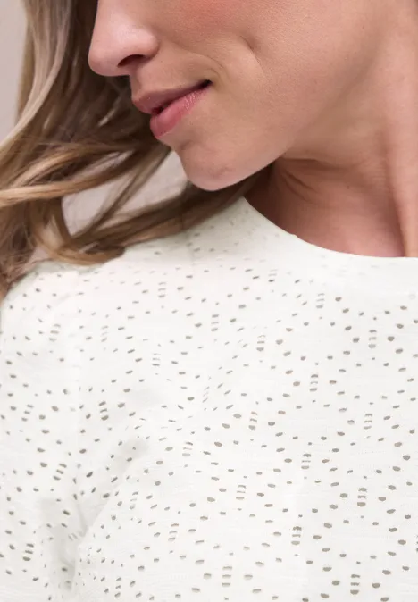 Koszulka z krótkim rękawem i okrągłym dekoltem z koronki off white