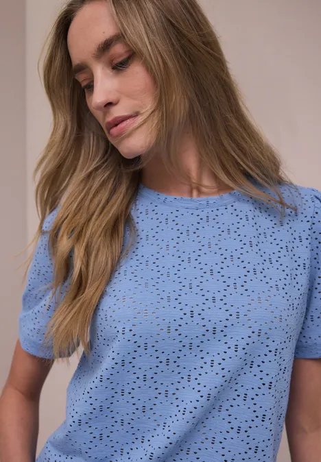 T-shirt à manches courtes et col rond en dentelle drift blue