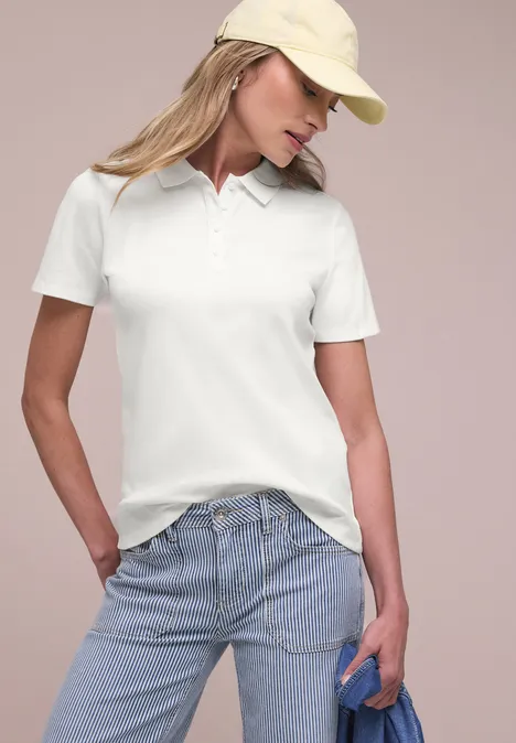 Kurzarm Poloshirt in Rippstruktur off white