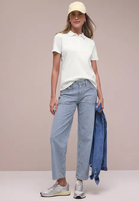 Kurzarm Poloshirt in Rippstruktur off white Kurzarm Poloshirt in Rippstruktur off white