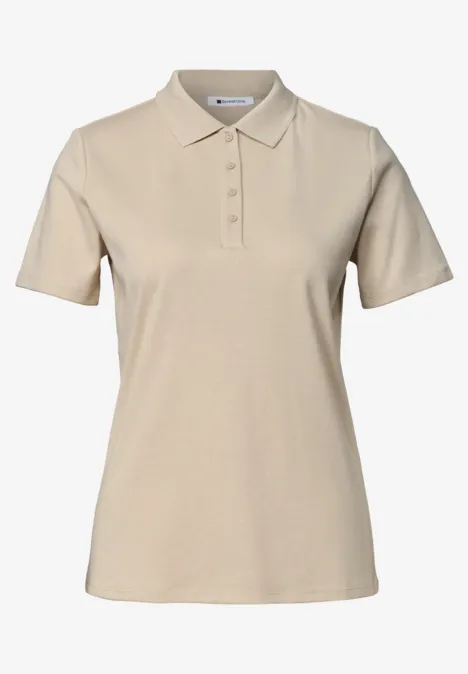 Kurzarm Poloshirt in Rippstruktur cotton beige Beiges Poloshirt mit kurzen Ärmeln.