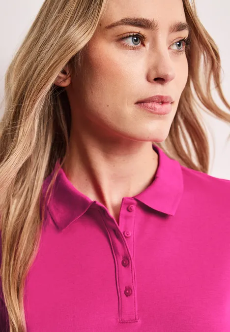 Kurzarm Poloshirt in Rippstruktur magenta dream