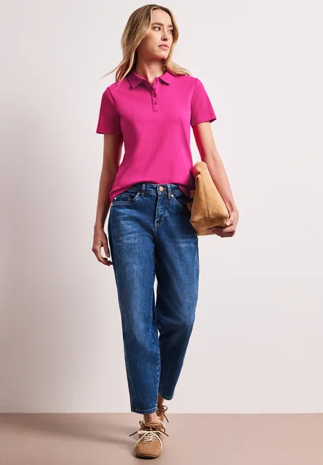 Kurzarm Poloshirt in Rippstruktur magenta dream Kurzarm Poloshirt in Rippstruktur magenta dream