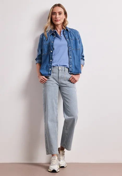 Kurzarm Poloshirt in Rippstruktur drift blue Kurzarm Poloshirt in Rippstruktur drift blue