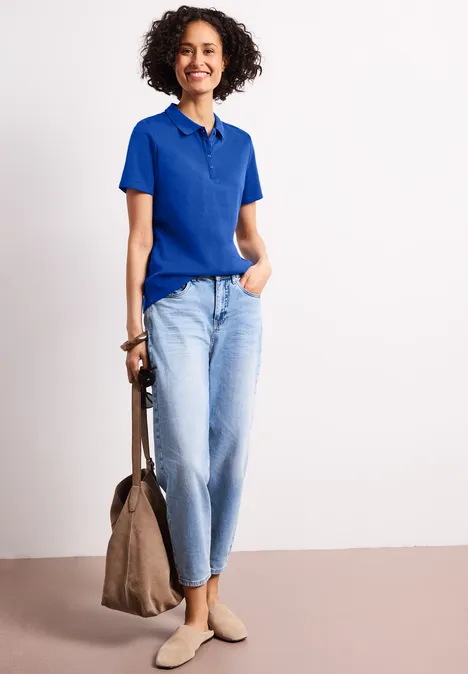 Poloshirt met korte mouwen en geribde structuur amparo blue