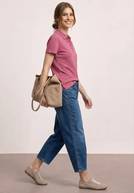 Poloshirt met korte mouwen en geribde structuur dark clouded blush