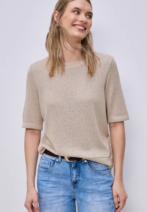 Kurzarm Shirt im schimmernden Look clay sand