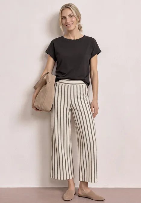 Koszulka z okrągłym dekoltem i ozdobną taśmą espresso brown