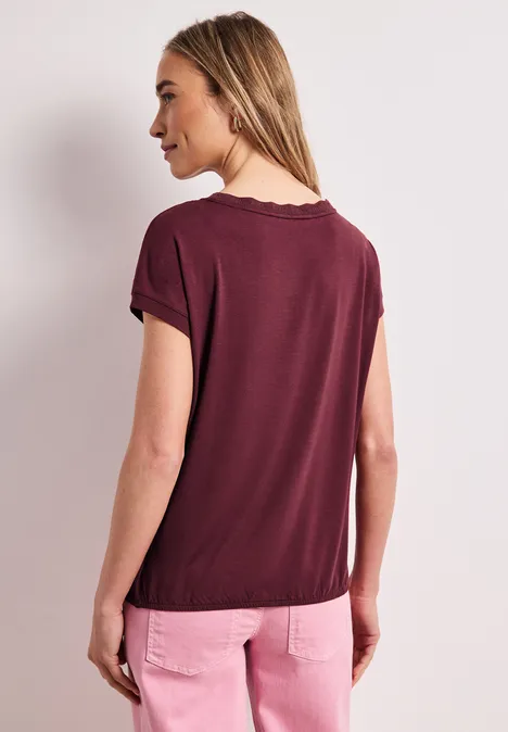 T-shirt à col rond avec bande décorative truffle red