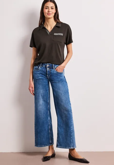 Kurzarm Poloshirt mit Glitzer espresso brown