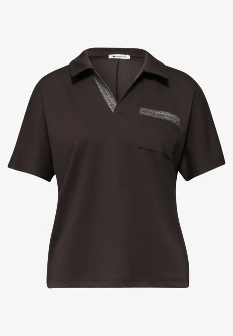 Kurzarm Poloshirt mit Glitzer espresso brown