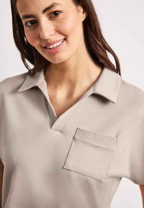 Kurzarm Poloshirt mit Glitzer clay sand