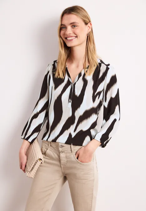 Shirt mit Split Neck und Strukturmix espresso brown