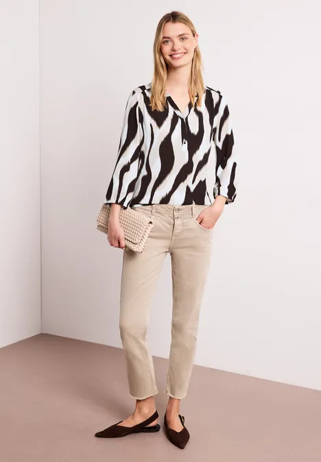 Shirt mit Split Neck und Strukturmix espresso brown