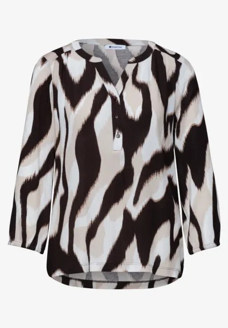 Shirt mit Split Neck und Strukturmix espresso brown