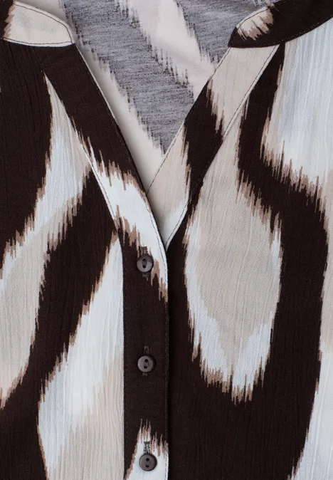 Shirt mit Split Neck und Strukturmix espresso brown