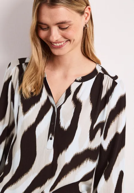 Shirt mit Split Neck und Strukturmix espresso brown