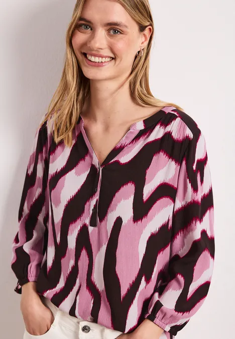 Shirt mit Split Neck und Strukturmix clouded blush