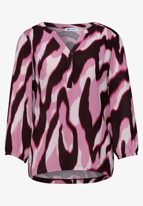 Shirt mit Split Neck und Strukturmix clouded blush