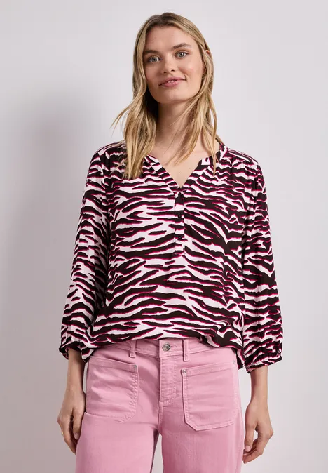 T-shirt à col fendu et mélange de structures minimal rose