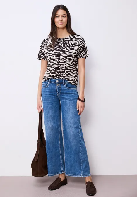 Kurzarm Shirt mit Rundhals und Print espresso brown