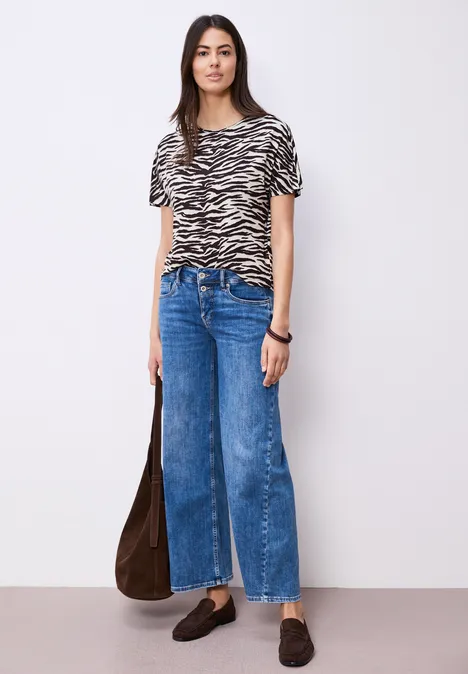 Kurzarm Shirt mit Rundhals und Print espresso brown