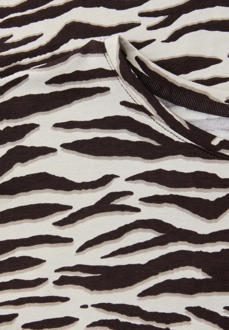 Kurzarm Shirt mit Rundhals und Print espresso brown