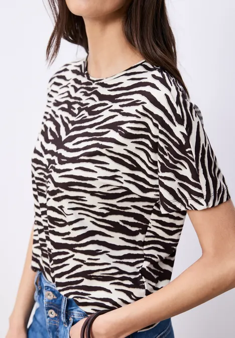 Kurzarm Shirt mit Rundhals und Print espresso brown