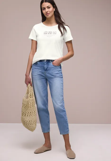 Basic T-Shirt mit Rundhals und Print off white