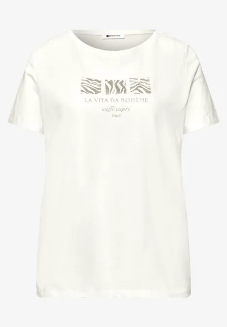 Basic T-Shirt mit Rundhals und Print off white