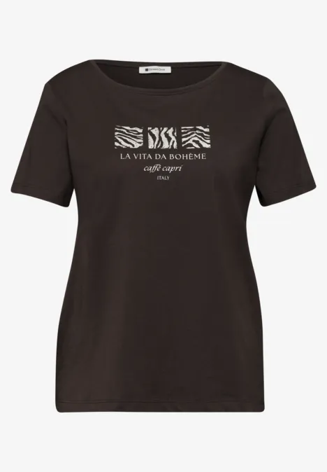 Basic T-Shirt mit Rundhals und Print espresso brown