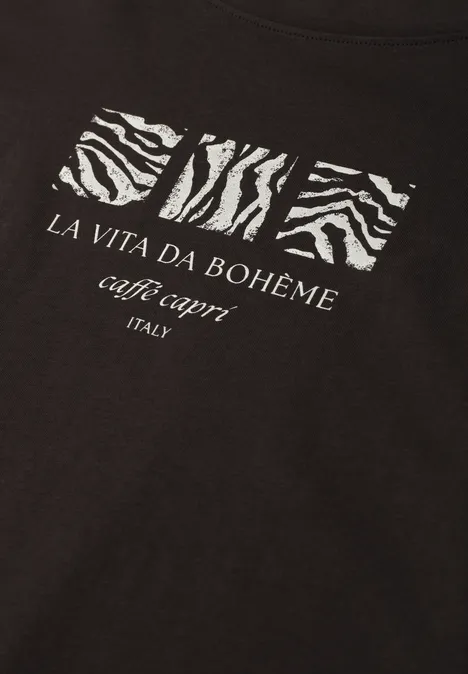 Basic T-Shirt mit Rundhals und Print espresso brown