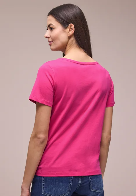 Basic T-Shirt mit Rundhals und Print magenta dream