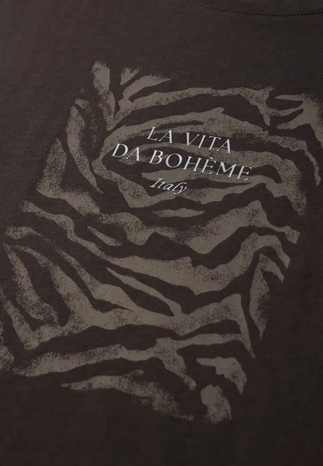 Dropped Shoulder Shirt mit Frontprint espresso brown